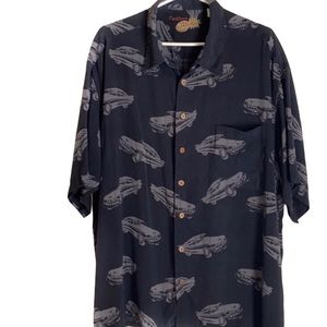 Caribbean Car’s Print  Men’s 100% Silk Shirt Sz L